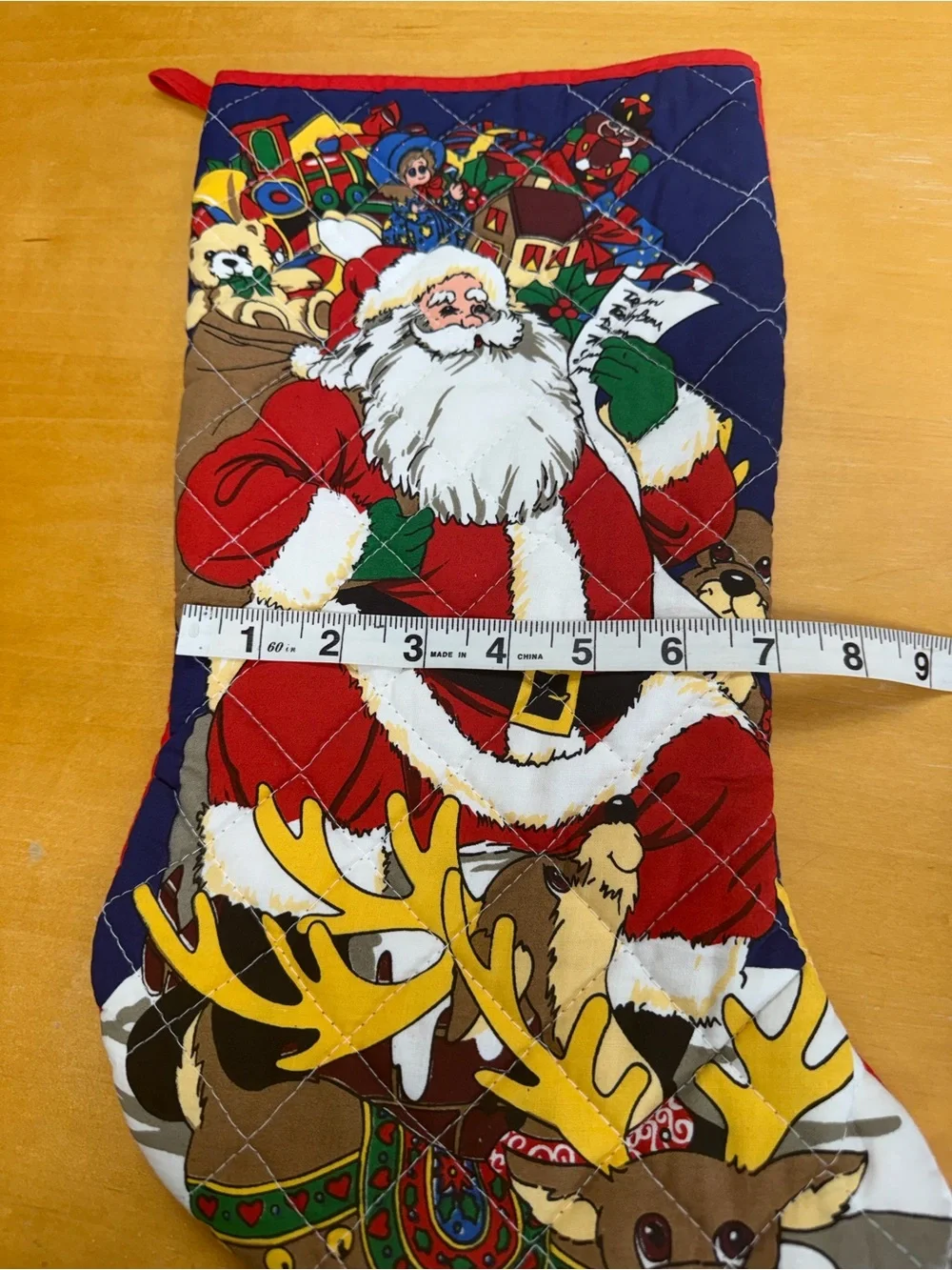 Vintage QUILTED CHRISTMAS STOCKING Bag Gift Santa Gifts Toys Reindeer